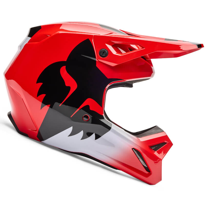 casque enfant fox racing v1 shield rouge blanc noir