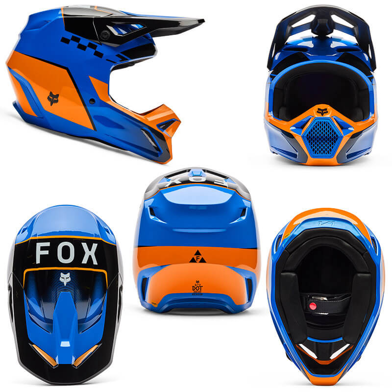 casque fox racing v1 collect bleu orange 2026 cross