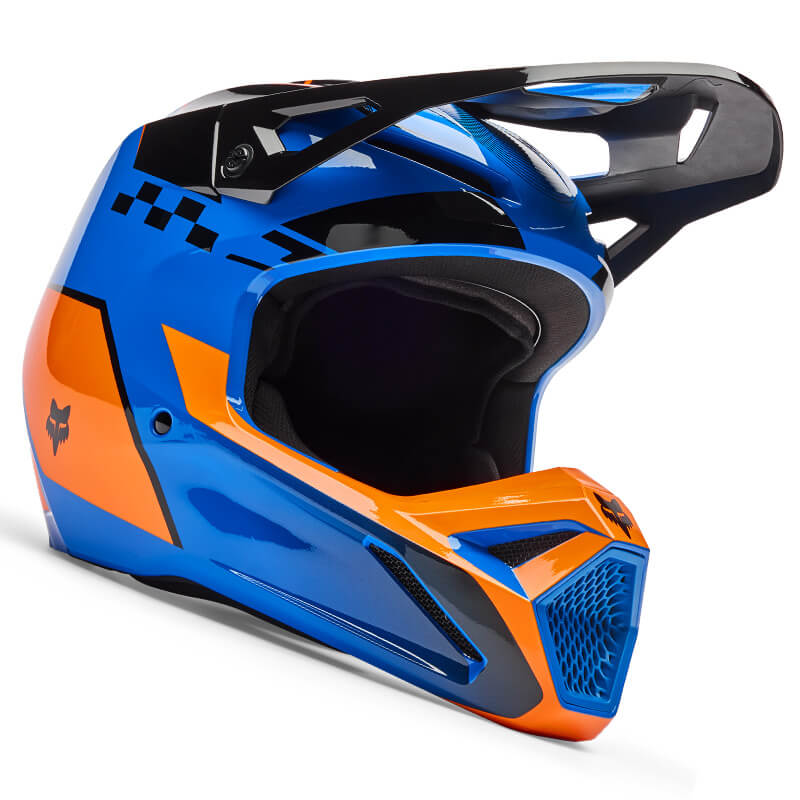 casque fox racing v1 collect bleu orange 2026 motocross