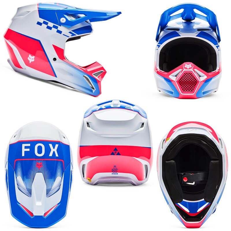 casque fox racing v1 collect bleu rose 2026 cross