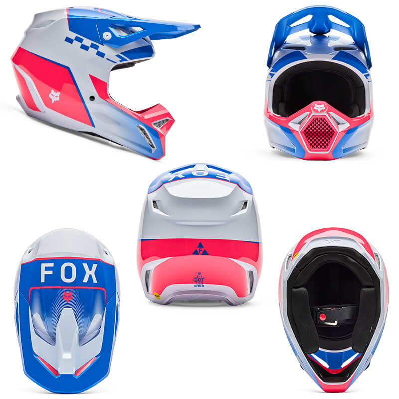 casque fox racing v1 collect bleu rose cross