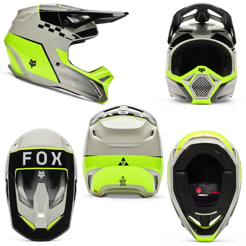casque fox racing v1 collect gris jaune fluo 2026 cross