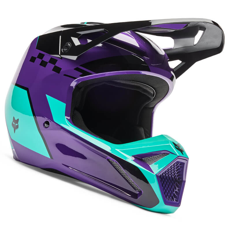 casque fox racing v1 collect violet bleu 2026 motocross