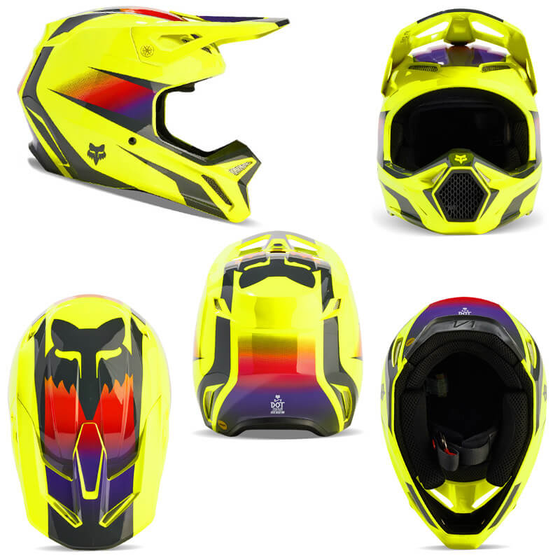 casque fox racing v1 flora jaune fluo 2024 cross