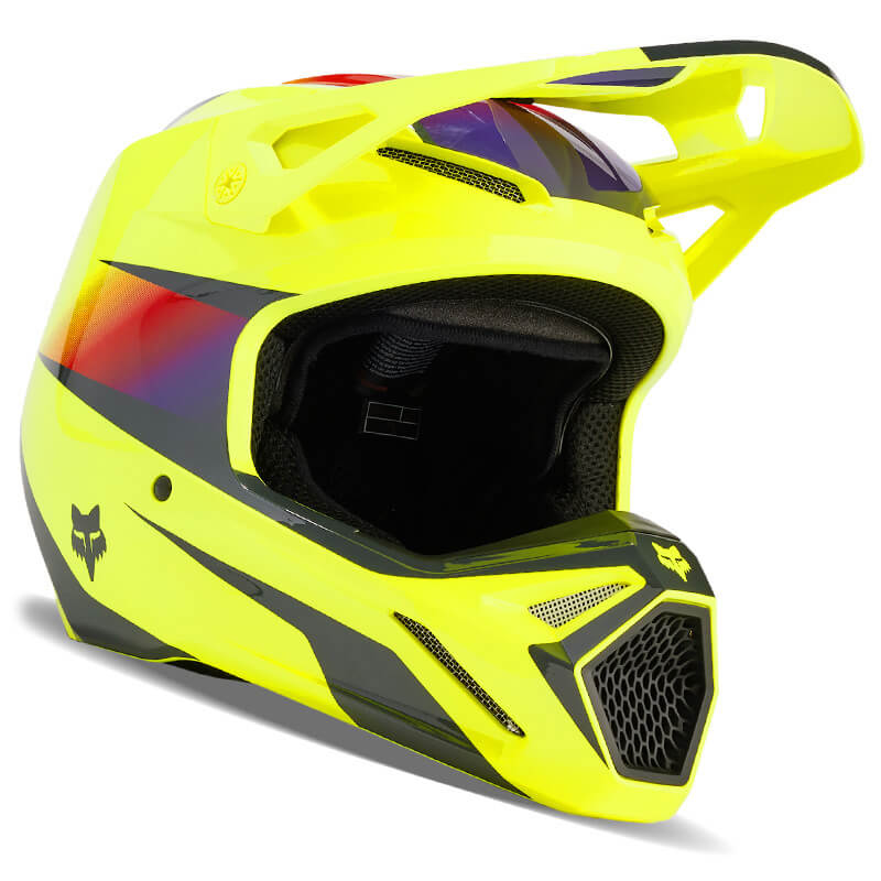 casque fox racing v1 flora jaune fluo 2024 motocross