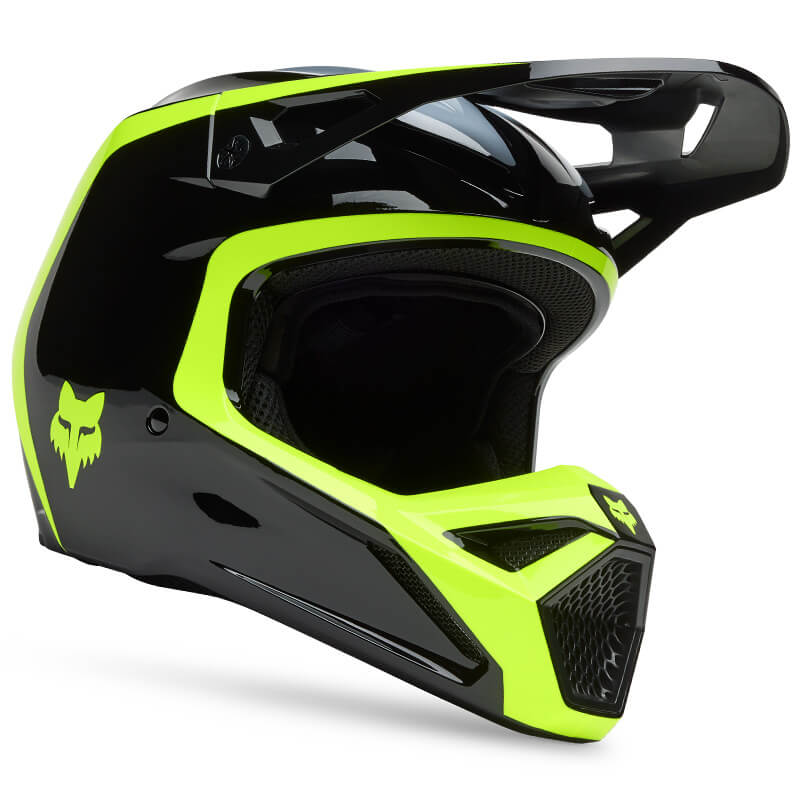 casque fox racing v1 flow jaune fluo noir 2025 cross