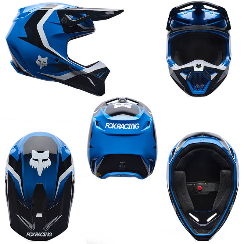 casque fox racing v1 frame bleu mx