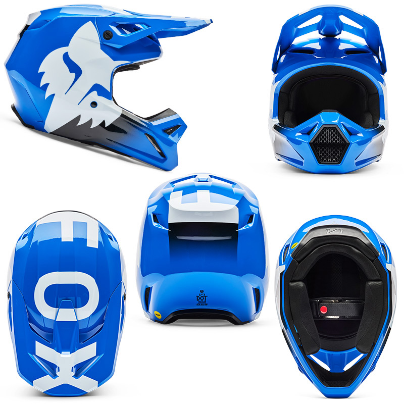 casque fox racing v1 shield bleu 2026 cross