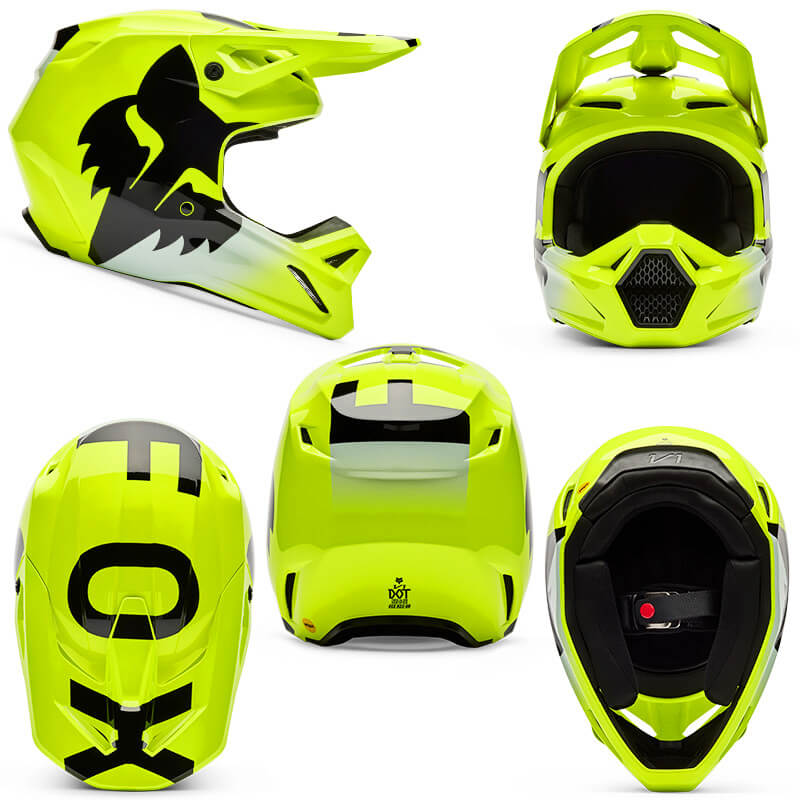 casque fox racing v1 shield jaune fluo 2026 cross