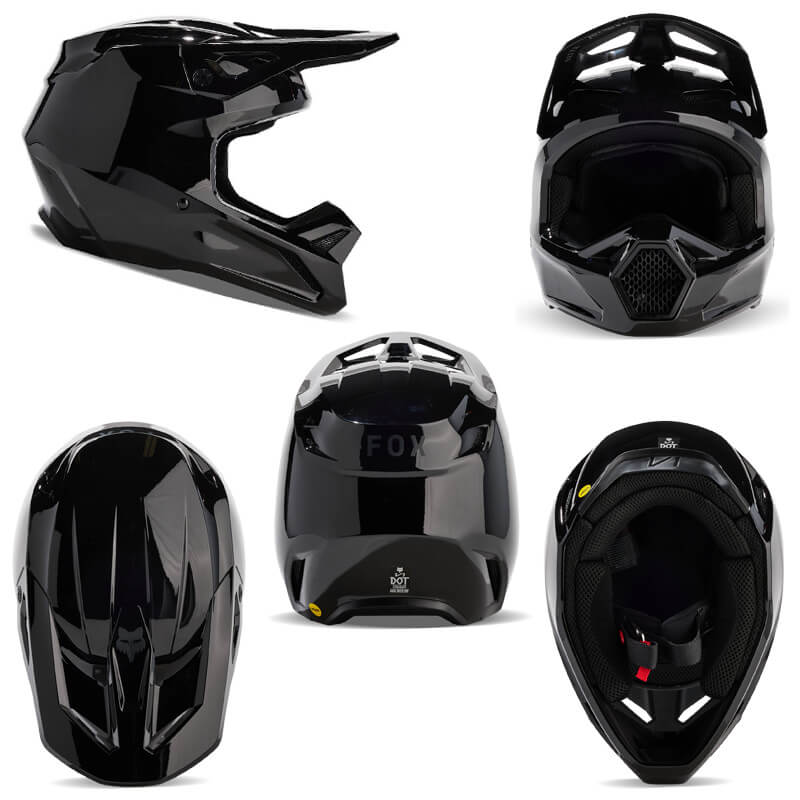 casque fox racing v1 solid noir brillant 2024 motocross