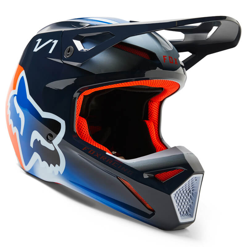 casque fox racing v1 toxsyk bleu nuit 2023 motocross