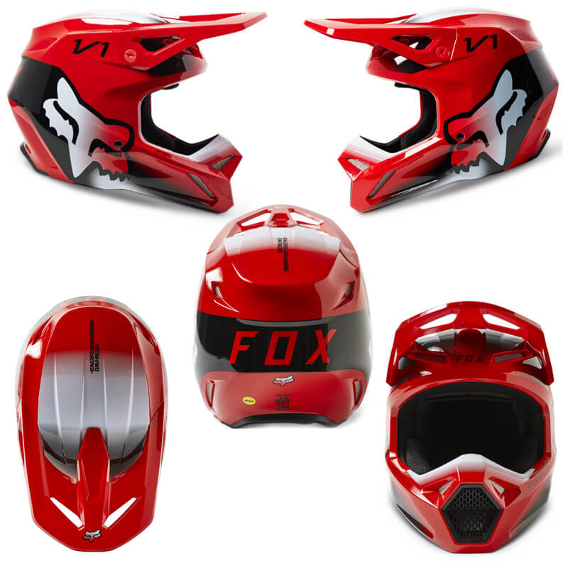 casque fox racing v1 toxsyk rouge 2023 motocross