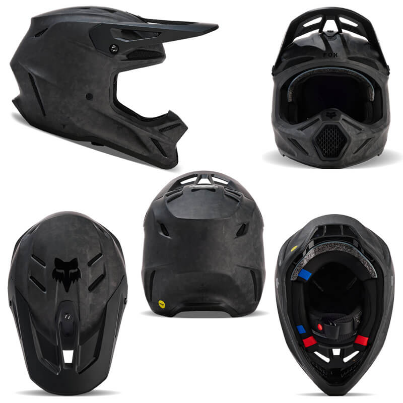 casque fox racing v3 rs carbon solid noir 2024 cross