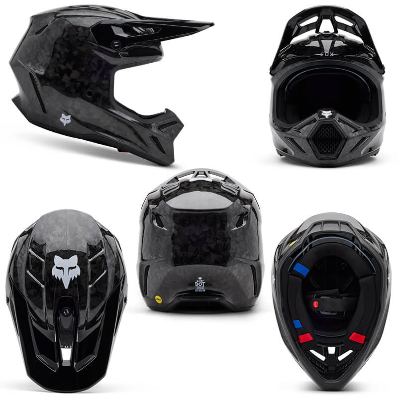 casque fox racing v3 rs carbon solid noir brillant 2024 cross