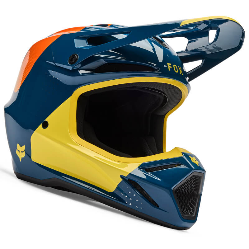 casque fox racing v3 rs tine bleu jaune 2026 cross