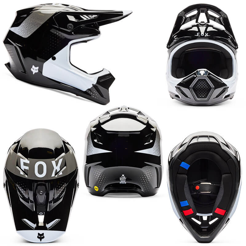 casque fox racing v3 rs tine noir blanc 2026 motocross