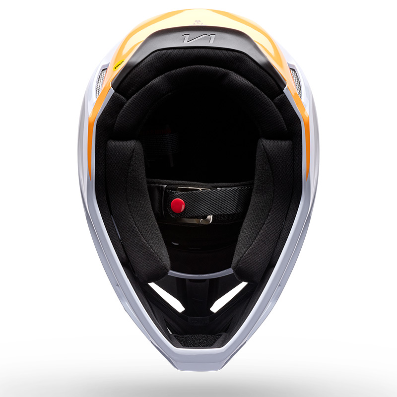 casque fox v1 noble blanc noir orange mips