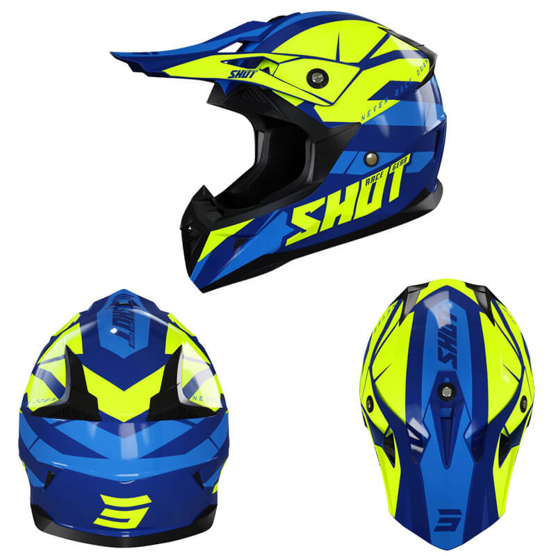 casque shot pulse revenge cross 2022 bleu jaune fluo enduro