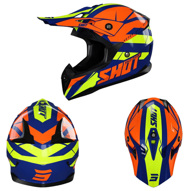 casque shot pulse revenge cross 2022 orange bleu jaune mx enduro