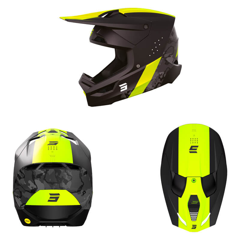 casque shot race camo 2023 jaune motocross