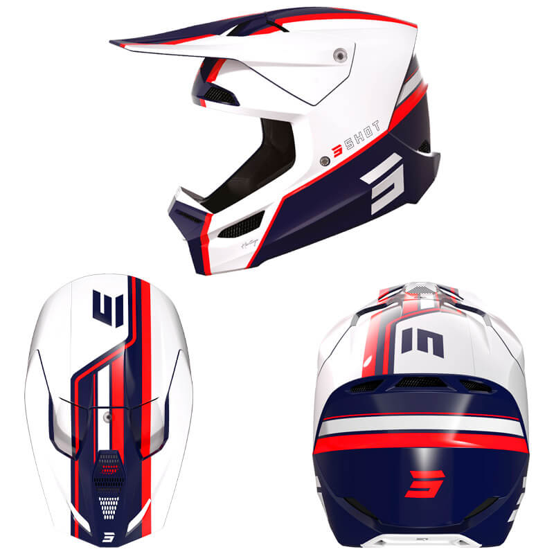 casque shot racing furious heritage 2023 bleu blanc rouge motocross
