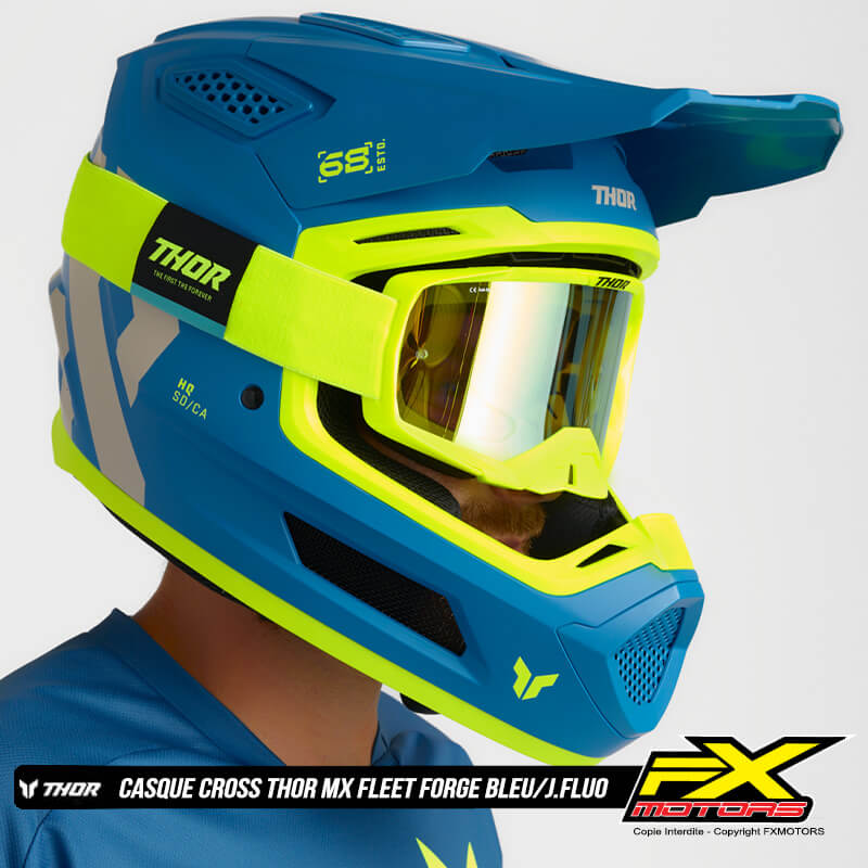 casque thor mx fleet forge bleu jaune fluo 2025 fxmotors