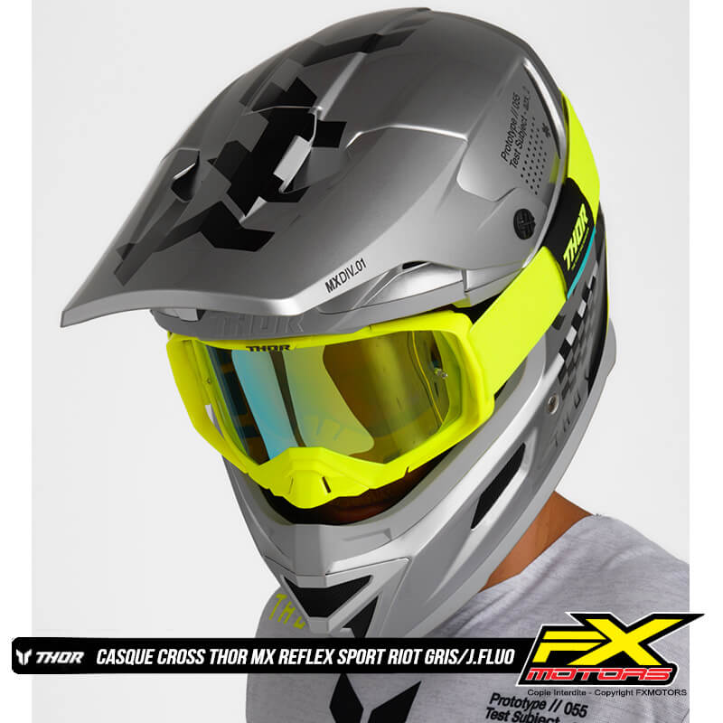 casque thor mx reflex sport carbon riot gris jaune fluo 2025 fxmotors