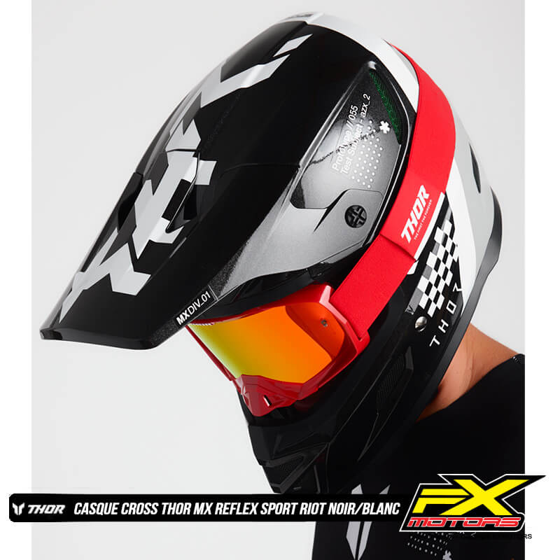 casque thor mx reflex sport carbon riot noir blanc 2025 fxmotors