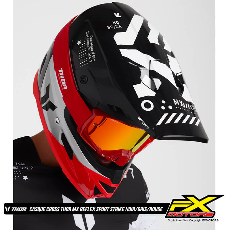 casque thor mx reflex sport carbon strike noir gris rouge 2025 fxmotors