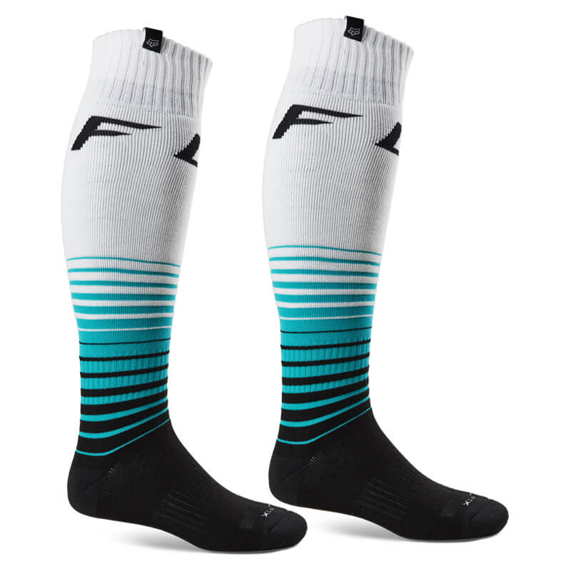 chaussettes fox racing 360 fgmnt 2023 blanc turquoise mx