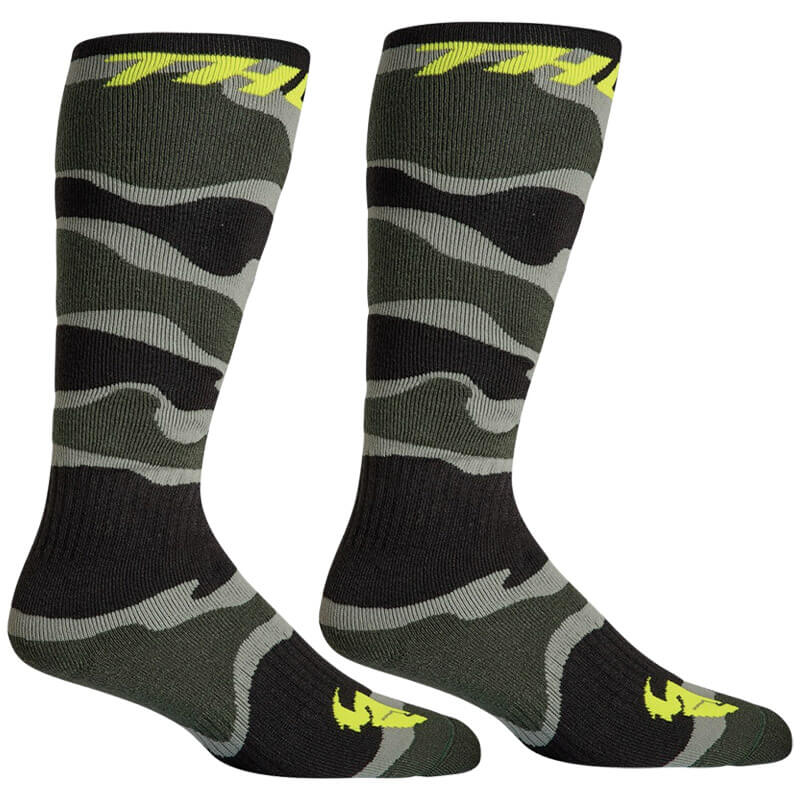 chaussettes thor mx camo 2022 vert jaune fluo cross