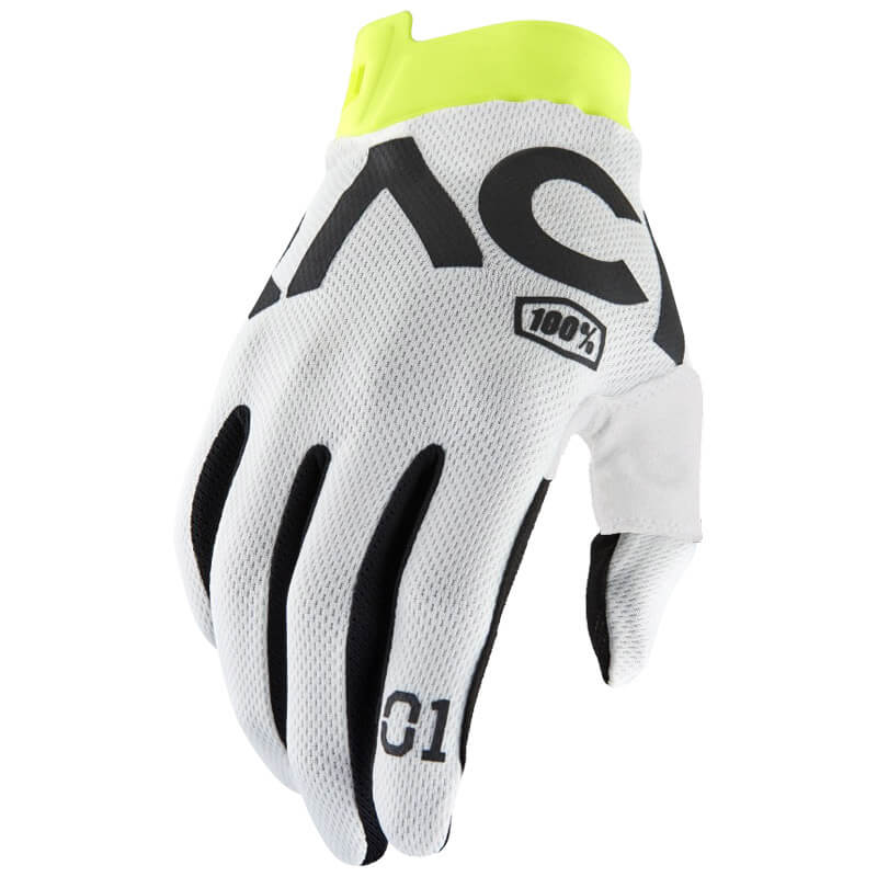 gants 100 percent itrack racer 2022 blanc noir jaune mx