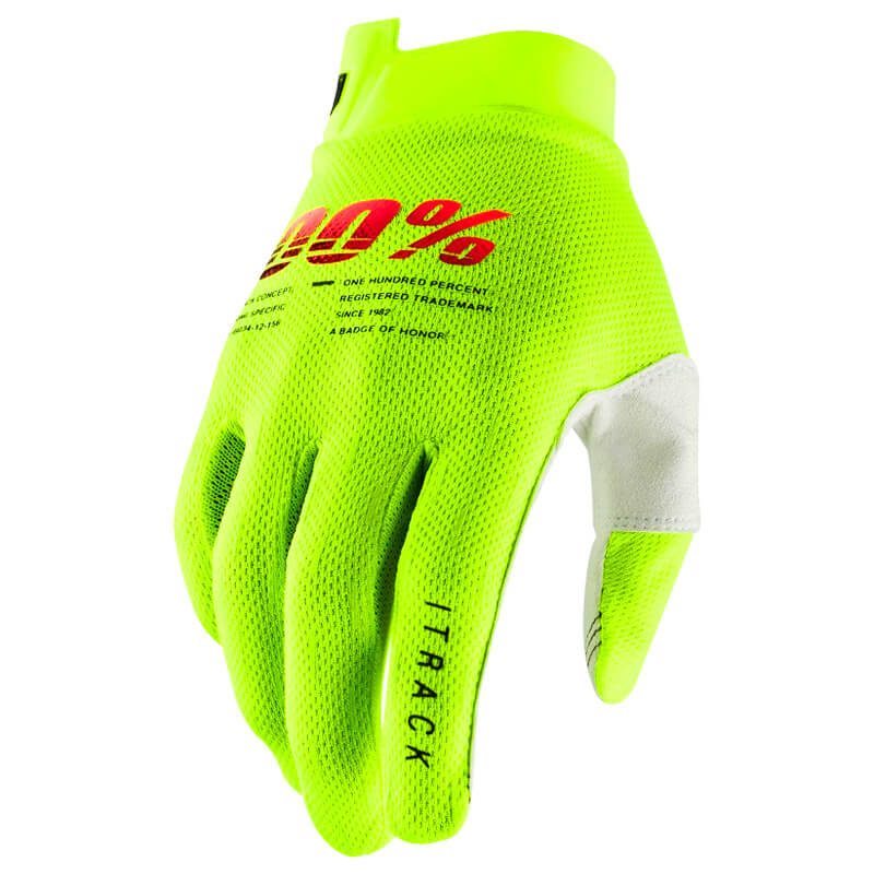 gants cross enfant itrack 100 percent 2023 jaune fluo mx