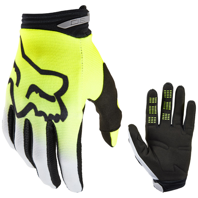 gants cross kid fox 180 toxsyk 2023 jaune fluo motocross