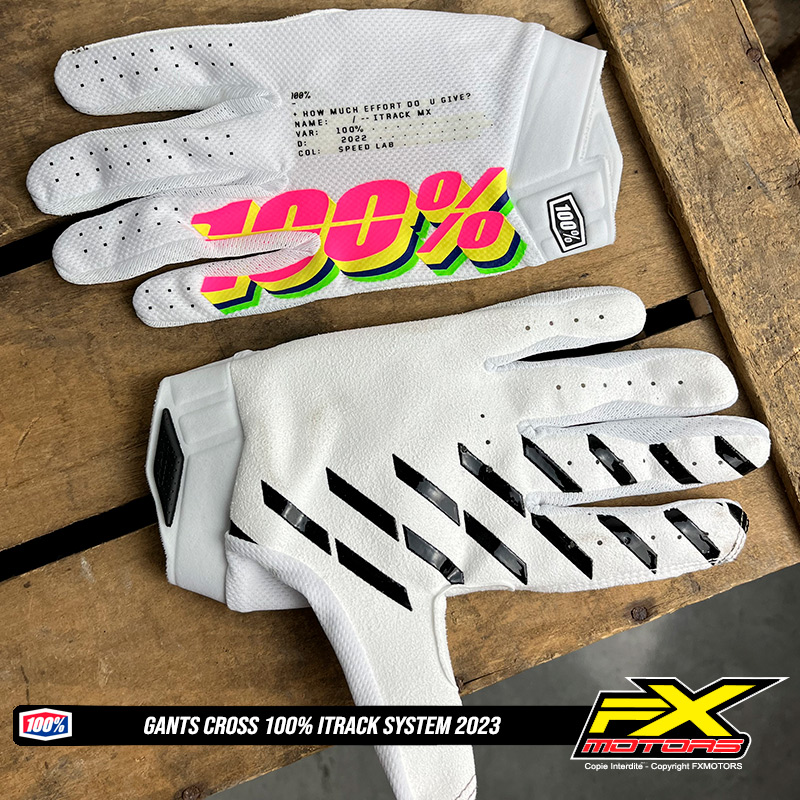 gants enduro cross moto motocross 100 itrack system 2023 blanc rose vert 2