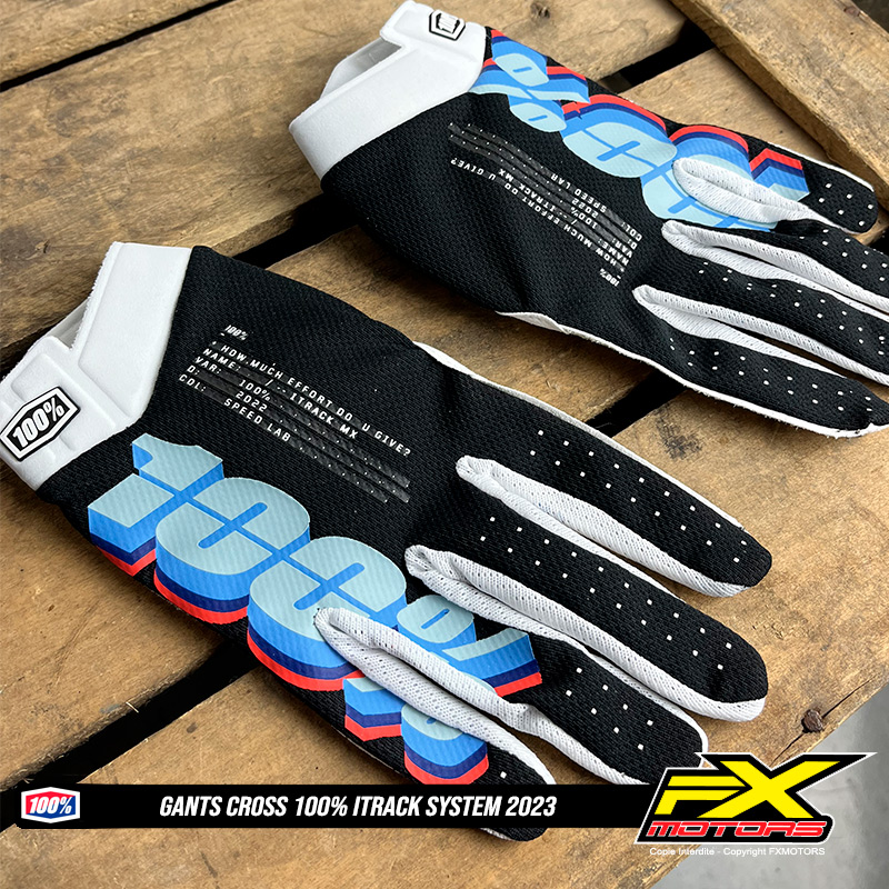 gants enduro cross moto motocross 100 itrack system 2023 noir blanc bleu 1