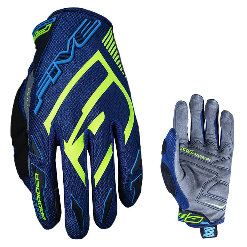 gants five mxf prorider s bleu marine jaune fluo 2020 paume mx