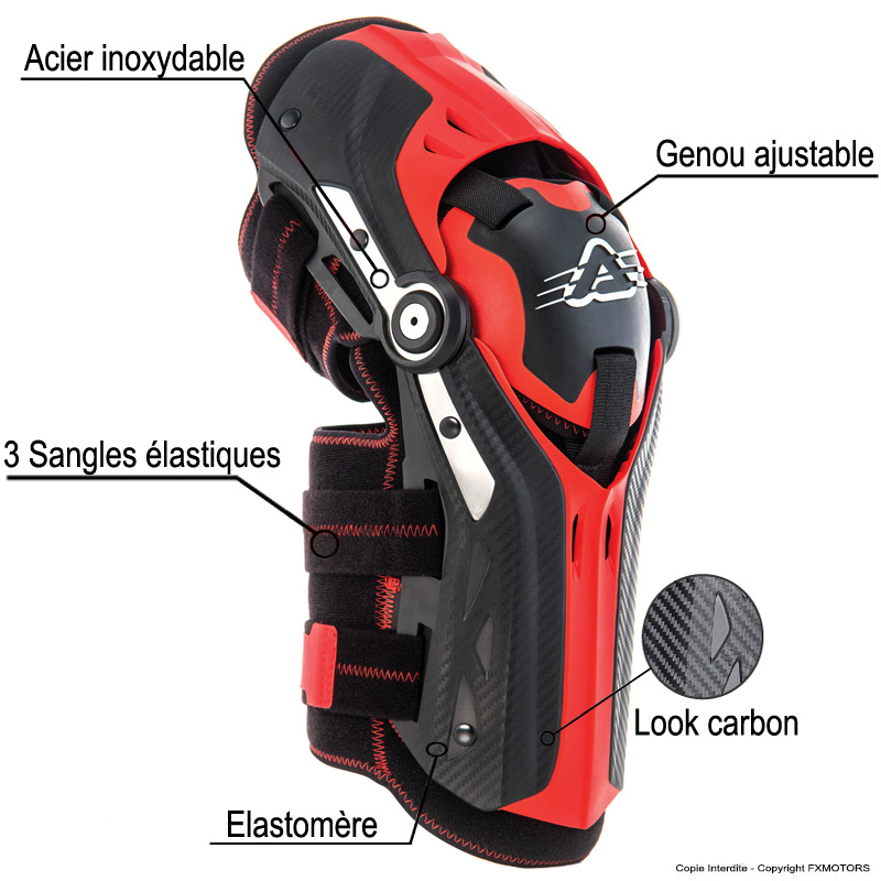 genouilleres acerbis gorilla noir rouge tout terrain descriptif fxmotors