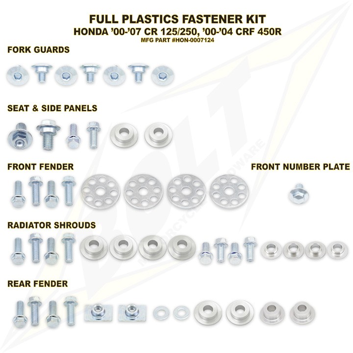 kit visserie plastiques honda  125 250 cr crf bolt