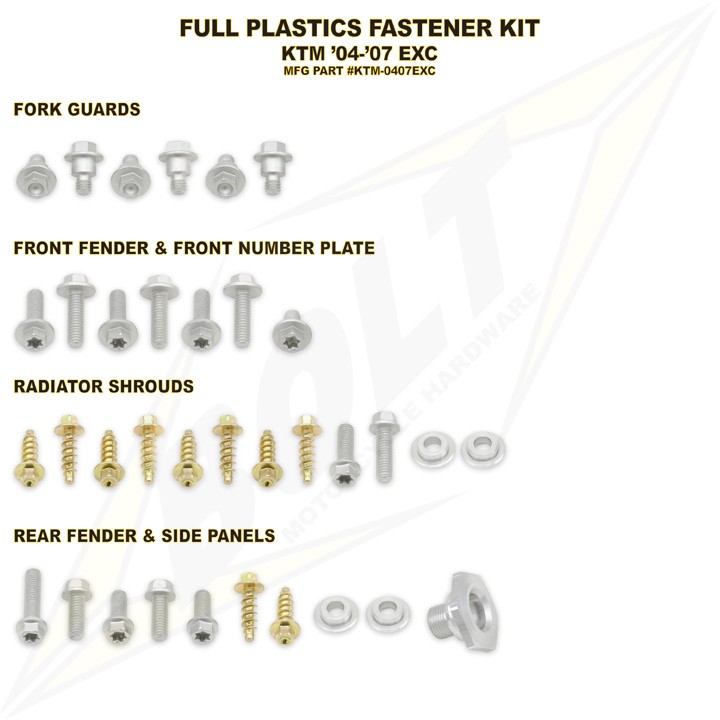 kit visserie plastiques ktm exc 04 07 bolt