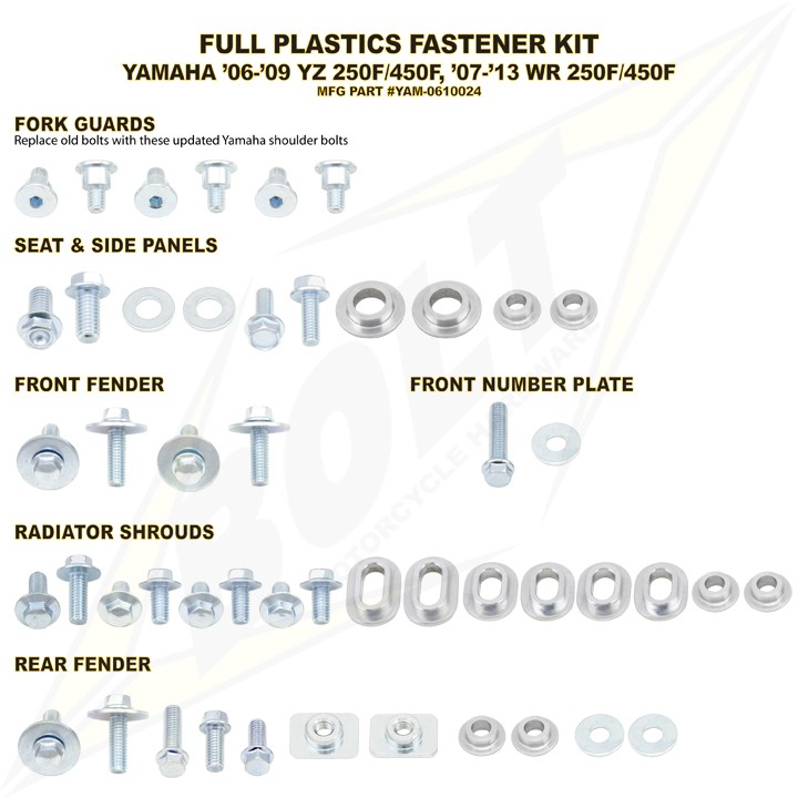 kit visserie plastiques yamaha 06 09 yzf bolt