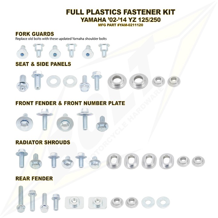 kit visserie plastiques yamaha 125250yz bolt