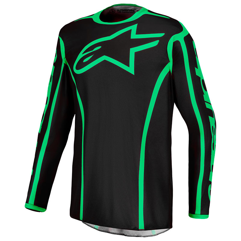 maillot alpinestars fluid apex v2 bleu vert fluo face