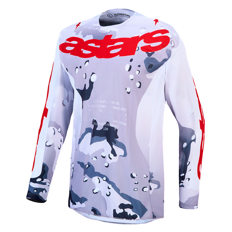 maillot alpinestars racer air lone gris blanc rouge face