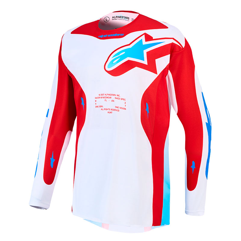 maillot alpinestars racer hunt bleu blanc rouge face