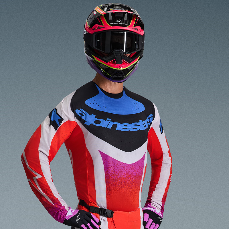 maillot alpinestars techstar knif bleu orange rose sx