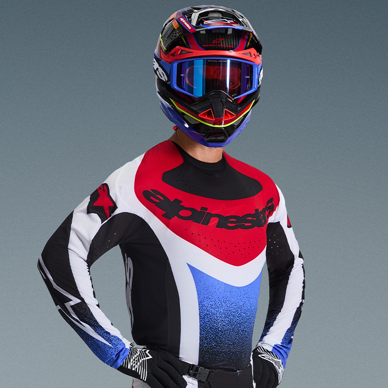 maillot alpinestars techstar knif bleu rouge sx