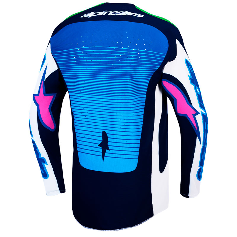 maillot alpinestars techstar maven blanc bleu vert dos