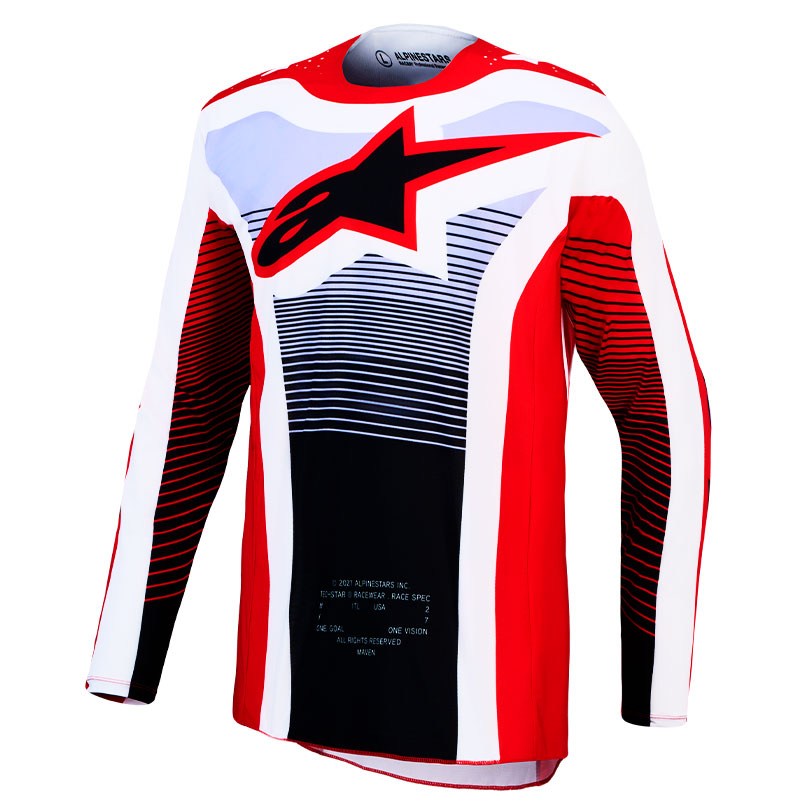 maillot alpinestars techstar maven rouge blanc noir face