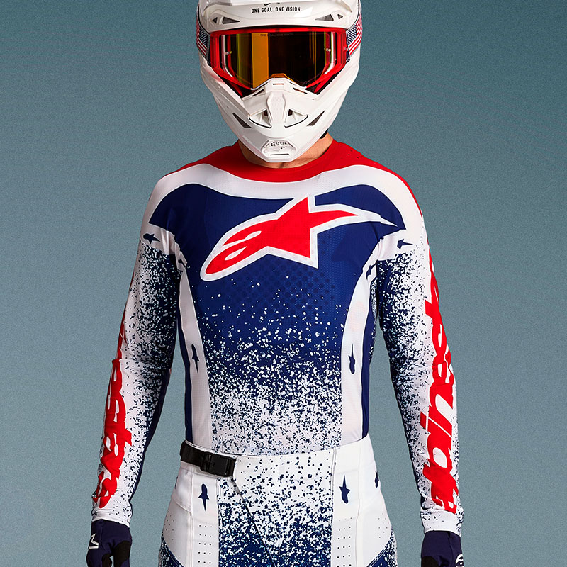 maillot alpinestars techstar unity edition limitee bleu blanc rouge